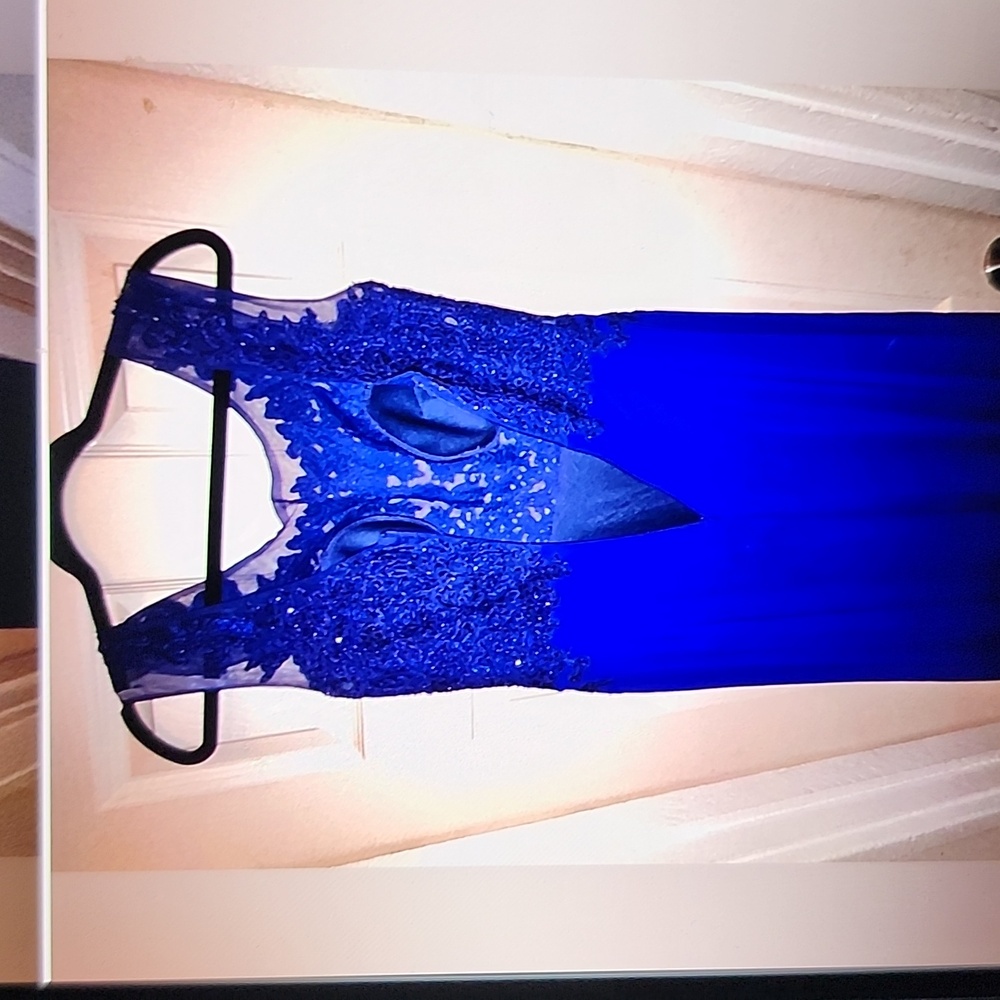 David's Bridal Deep Blue Maxi Dress